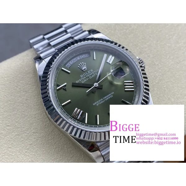 Day Date 228239 40mm SS BPF 1:1 Best Edition Fluted Bezel Green Dial Roman Makers on SS Bracelet VR3255 - Image 6