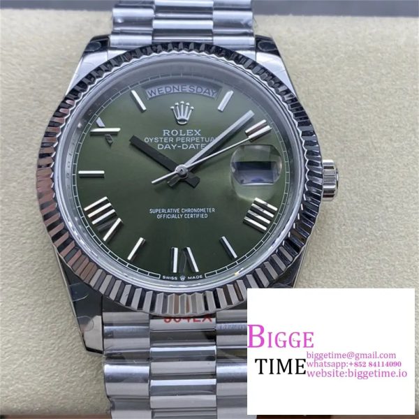 Day Date 228239 40mm SS BPF 1:1 Best Edition Fluted Bezel Green Dial Roman Makers on SS Bracelet VR3255