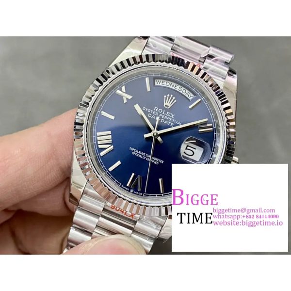 Day Date 40 GMF 1:1 Best Edition 904L Steel Blue Dial Roman Markers on Bracelet A2836（Tungsten Heavy Version） - Image 5
