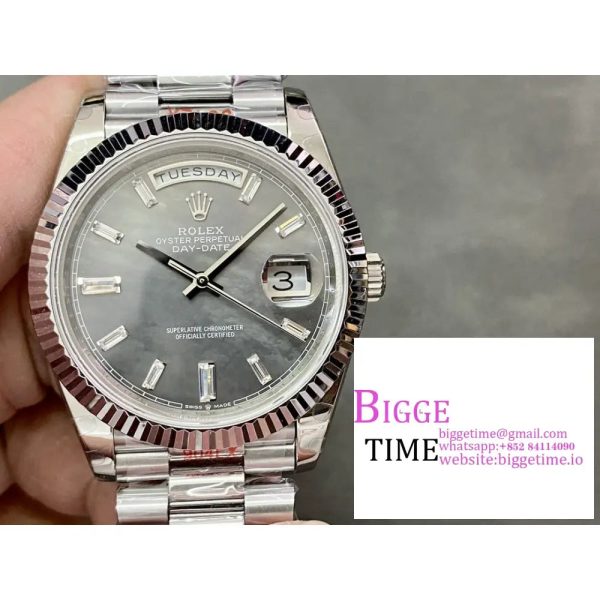 Day Date 40 GMF 1:1 Best Edition 904L Steel Grey Dial Stick Markers on Bracelet A2836（Tungsten Heavy Version） - Image 3