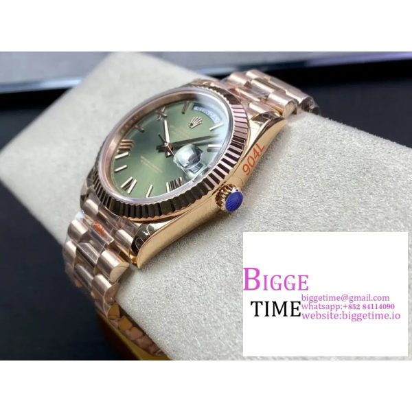 Day Date 40 RG 904L Steel GMF 1:1 Best Edition Green Dial on RG Bracelet A2836（Tungsten Heavy Version） - Image 8