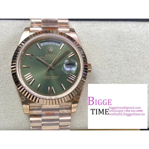Day Date 40 RG 904L Steel GMF 1:1 Best Edition Green Dial on RG Bracelet A2836（Tungsten Heavy Version） - Image 4