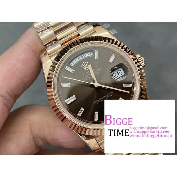 Day Date 40 RG 904L Steel GMF1:1 Best Edition Brown Crystal Dial on RG Bracelet A3235 (Tungsten Heavy Version) - Image 4