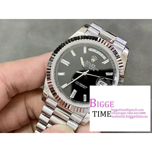 Day Date 40 SS 904L Steel GMF 1:1 Best Edition Black Stick Dial on SS Bracelet A2836 - Image 4