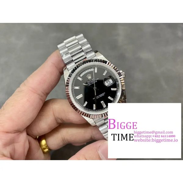 Day Date 40 SS 904L Steel GMF 1:1 Best Edition Black Stick Dial on SS Bracelet A2836 - Image 5