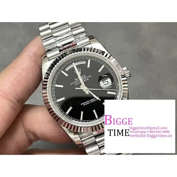 Day Date 40 SS 904L Steel GMF 1:1 Best Edition Black Stick Dial on SS Bracelet A2836 - Image 2