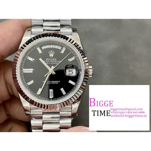 Day Date 40 SS 904L Steel GMF 1:1 Best Edition Black Stick Dial on SS Bracelet A2836 - Image 2