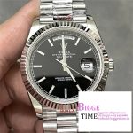 Day Date 40 SS 904L Steel GMF 1:1 Best Edition Black Stick Dial on SS Bracelet A2836