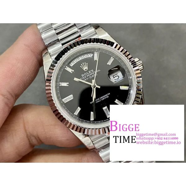 Day Date 40 SS 904L Steel GMF 1:1 Best Edition Black Stick Dial on SS Bracelet A2836 - Image 3