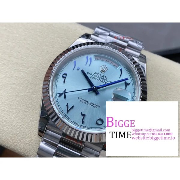 Day Date 40 SS 904L Steel GMF 1:1 Best Edition Blue Dial with Arabic Markers on SS Bracelet A2836 - Image 3