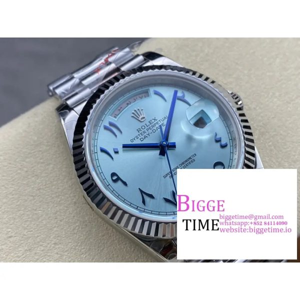 Day Date 40 SS 904L Steel GMF 1:1 Best Edition Blue Dial with Arabic Markers on SS Bracelet A2836 - Image 2