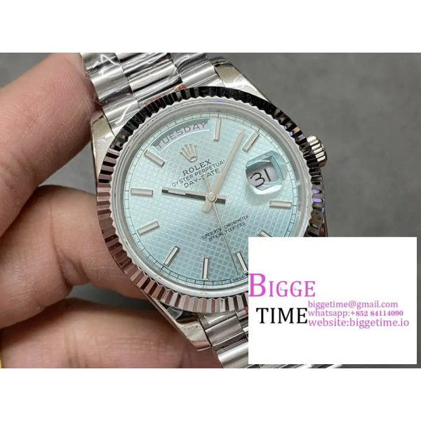 Day Date 40 SS 904L Steel GMF 1:1 Best Edition Polished Bezel Ice Blue Dial on SS Bracelet A2836 - Image 2