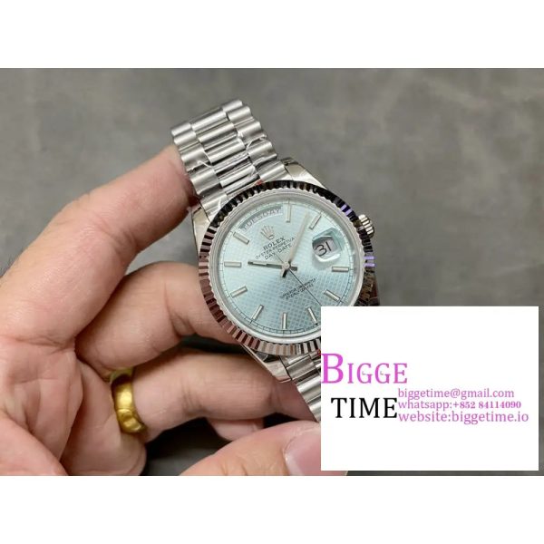 Day Date 40 SS 904L Steel GMF 1:1 Best Edition Polished Bezel Ice Blue Dial on SS Bracelet A2836 - Image 4