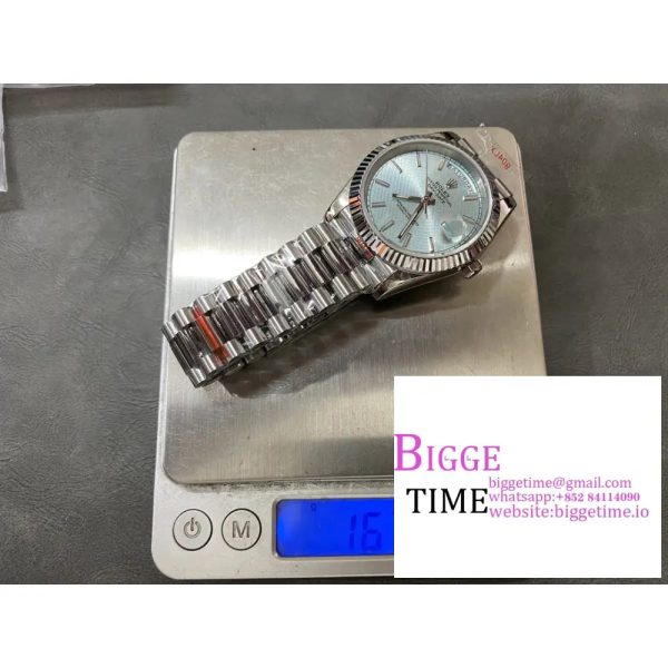 Day Date 40 SS 904L Steel GMF 1:1 Best Edition Polished Bezel Ice Blue Dial on SS Bracelet A2836 - Image 6