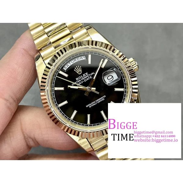 Day Date 40 YG 228238 ARF 1:1 Best Edition Black Dial Stick Markers on President Bracelet VR3255 (Tungsten Heavy Version) - Image 4