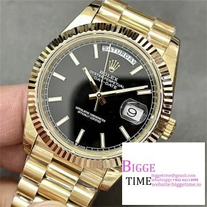 Day Date 40 YG 228238 ARF 1:1 Best Edition Black Dial Stick Markers on President Bracelet VR3255 (Tungsten Heavy Version)