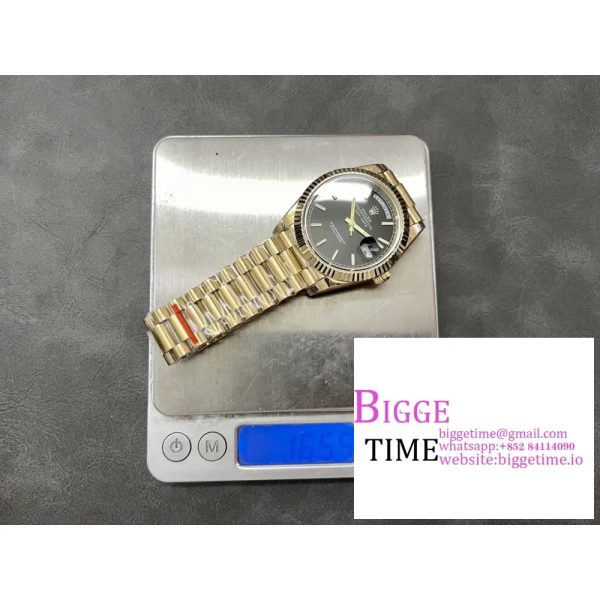 Day Date 40 YG 228238 ARF 1:1 Best Edition Black Dial Stick Markers on President Bracelet VR3255 (Tungsten Heavy Version) - Image 6