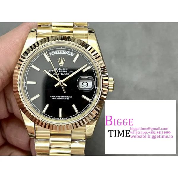 Day Date 40 YG 228238 ARF 1:1 Best Edition Black Dial Stick Markers on President Bracelet VR3255 (Tungsten Heavy Version) - Image 2