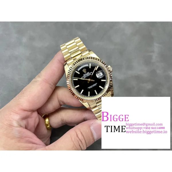 Day Date 40 YG 228238 ARF 1:1 Best Edition Black Dial Stick Markers on President Bracelet VR3255 (Tungsten Heavy Version) - Image 3