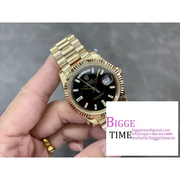 Day Date 40 YG 904L Steel GMF 1:1 Best Edition Black Crystal Dial on YG Bracelet VR3255 V3 (Tungsten Heavy Version) - Image 3