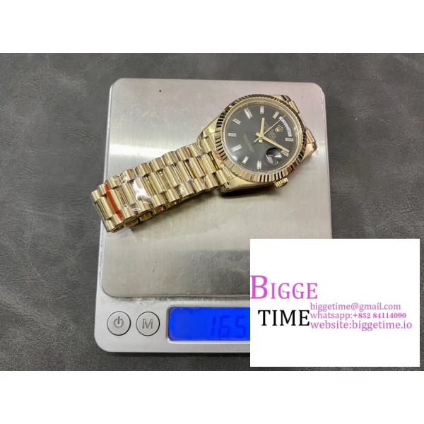 Day Date 40 YG 904L Steel GMF 1:1 Best Edition Black Crystal Dial on YG Bracelet VR3255 V3 (Tungsten Heavy Version) - Image 6