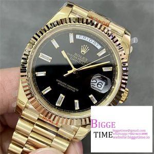 Day Date 40 YG 904L Steel GMF 1:1 Best Edition Black Crystal Dial on YG Bracelet VR3255 V3 (Tungsten Heavy Version)