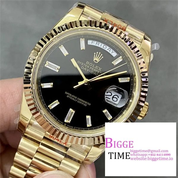 Day Date 40 YG 904L Steel GMF 1:1 Best Edition Black Crystal Dial on YG Bracelet VR3255 V3 (Tungsten Heavy Version)