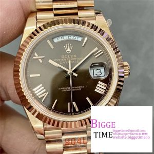 Day Date 40 YG 904L Steel GMF 1:1 Best Edition Brown Roman Dial on YG Bracelet A2836