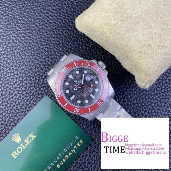 DIW Submariner 40mm Red Bezel Carbon Dial SS Bracelet VSF VS3135 - Image 4