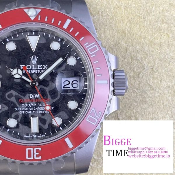 DIW Submariner 40mm Red Bezel Carbon Dial SS Bracelet VSF VS3135 - Image 3