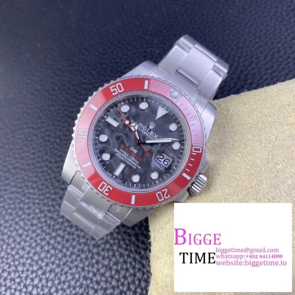 DIW Submariner 40mm Red Bezel Carbon Dial SS Bracelet VSF VS3135 - Image 5