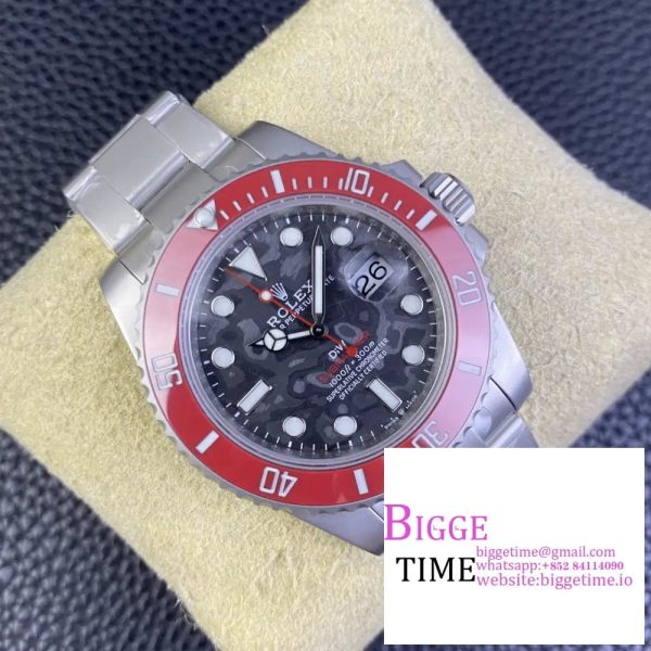 DIW Submariner 40mm Red Bezel Carbon Dial SS Bracelet VSF VS3135 - Image 6