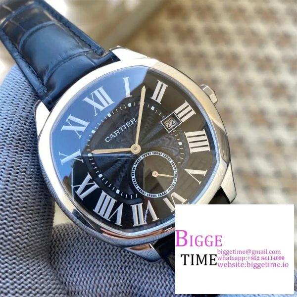 Drive De Cartier SS APS 1:1 Best Edition Black Dial on Black Leather Strap A23J - Image 2