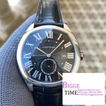 Drive De Cartier SS APS 1:1 Best Edition Black Dial on Black Leather Strap A23J