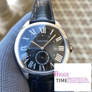 Drive De Cartier SS APS 1:1 Best Edition Black Dial on Black Leather Strap A23J