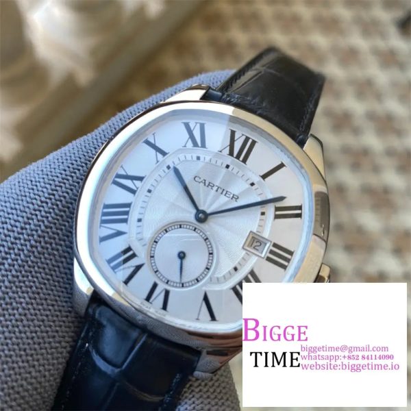 Drive De Cartier SS APS 1:1 Best Edition White Dial on Black Leather Strap A23J - Image 3