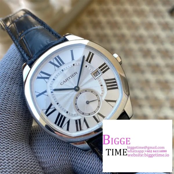 Drive De Cartier SS APS 1:1 Best Edition White Dial on Black Leather Strap A23J - Image 2