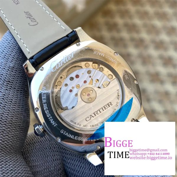 Drive De Cartier SS APS 1:1 Best Edition White Dial on Black Leather Strap A23J - Image 9
