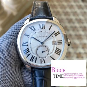 Drive De Cartier SS APS 1:1 Best Edition White Dial on Black Leather Strap A23J