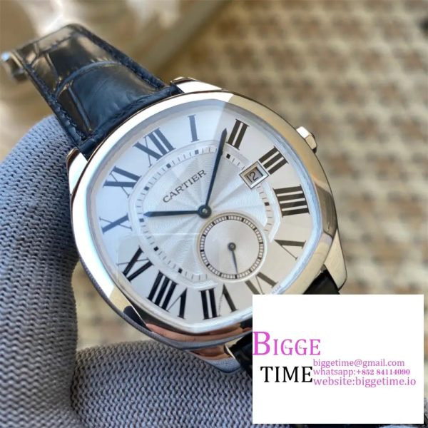 Drive De Cartier SS APS 1:1 Best Edition White Dial on Black Leather Strap A23J - Image 4