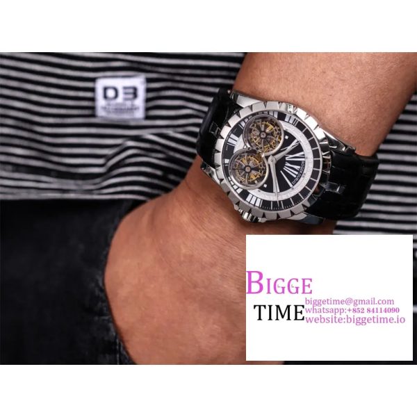 Excalibur Double Tourbillon 45m Black/White Dial Black Leather Strap JBF Tourb - Image 4
