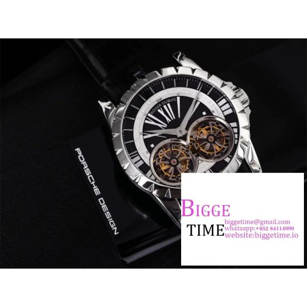 Excalibur Double Tourbillon 45m Black/White Dial Black Leather Strap JBF Tourb - Image 5
