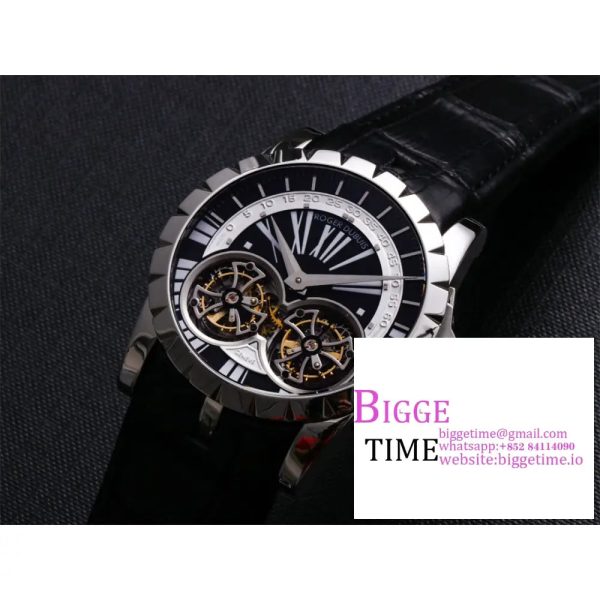 Excalibur Double Tourbillon 45m Black/White Dial Black Leather Strap JBF Tourb - Image 2