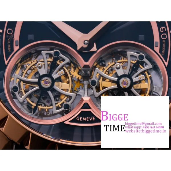 Excalibur Double Tourbillon 45m RG Black Dial Brown Leather Strap JBF Tourb - Image 3