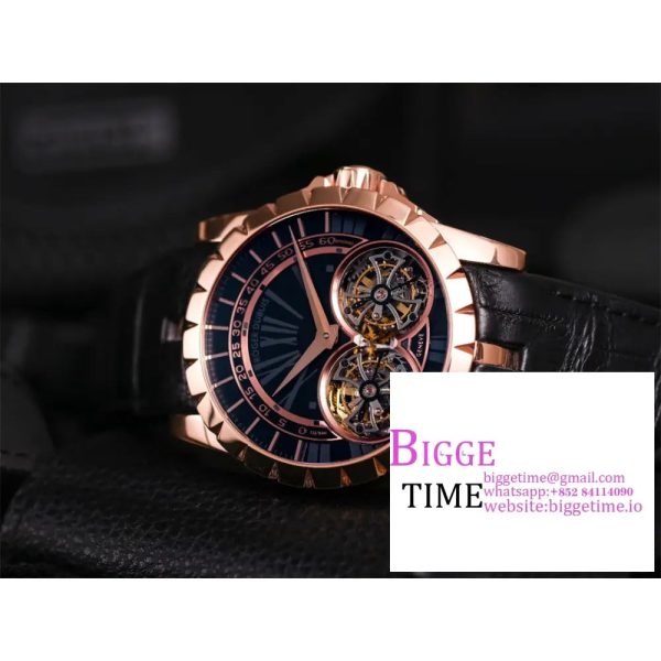 Excalibur Double Tourbillon 45m RG Black Dial Brown Leather Strap JBF Tourb - Image 2