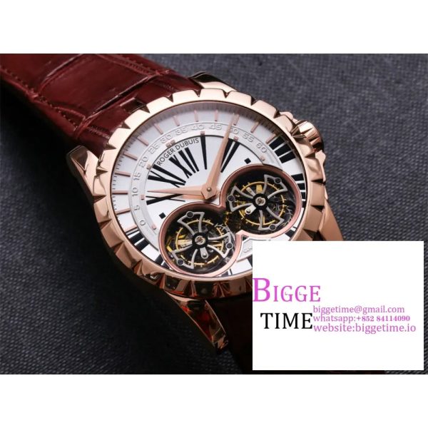 Excalibur Double Tourbillon 45m RG White Dial Brown Leather Strap JBF Tourb - Image 4