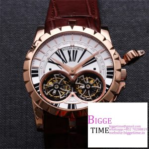 Excalibur Double Tourbillon 45m RG White Dial Brown Leather Strap JBF Tourb