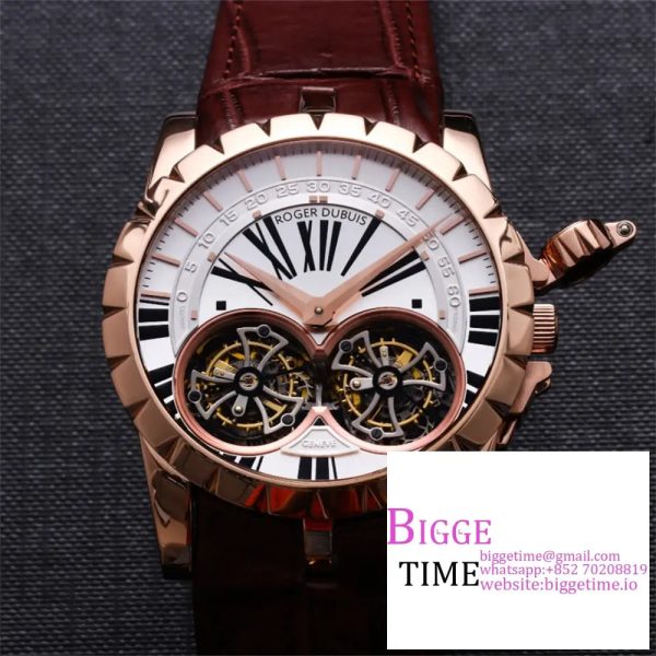 Excalibur Double Tourbillon 45m RG White Dial Brown Leather Strap JBF Tourb