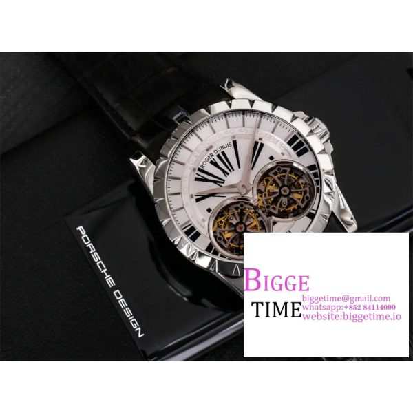 Excalibur Double Tourbillon 45m White Dial Black Leather Strap JBF Tourb - Image 4