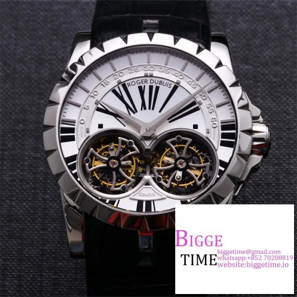 Excalibur Double Tourbillon 45m White Dial Black Leather Strap JBF Tourb